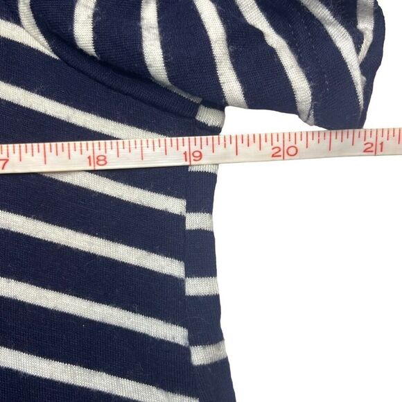 Pleione Navy White Stripe Ruffle Sleeve Peplum Knit Top Medium Preppy Nautical - Picture 5 of 6